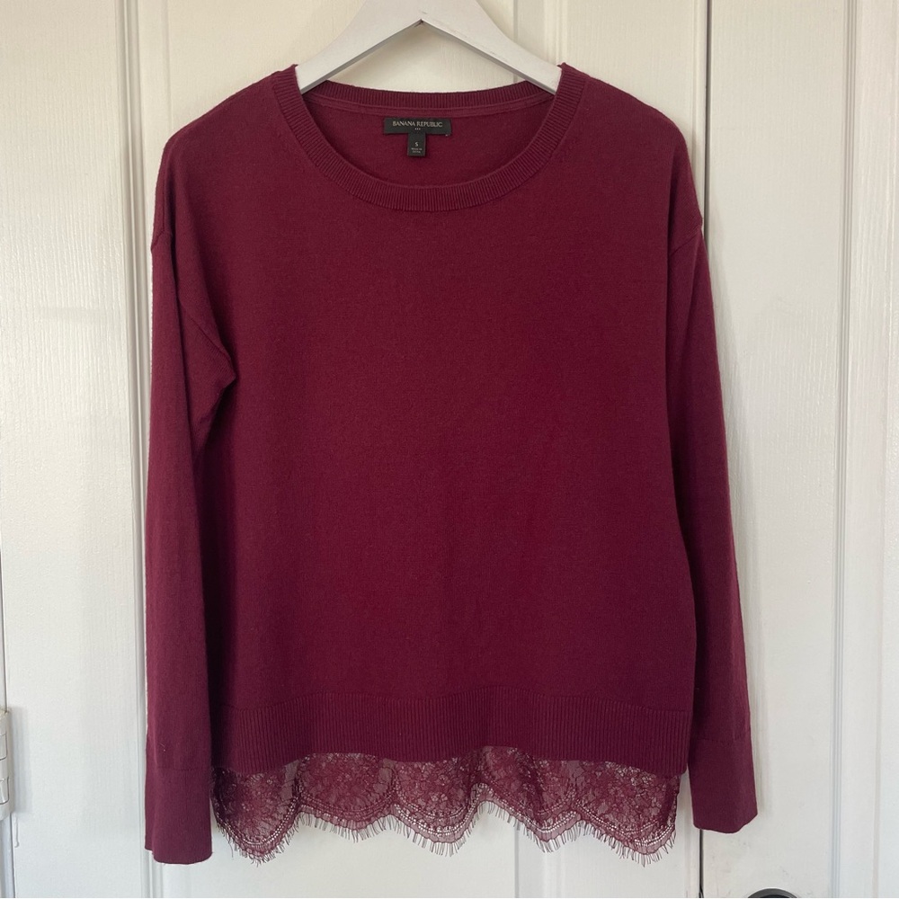 Banana Republic Factory Burgundy Lace Hem Sweater